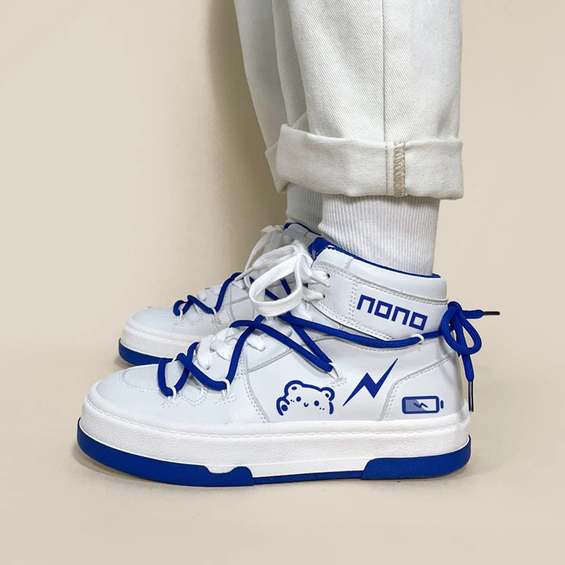 Nono Kawaii White / Blue High Top Sports Sneakers WHITE Shoes by The Kawaii Shoppu | The Kawaii Shoppu