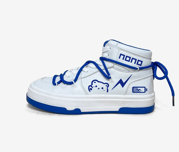 Nono Kawaii White / Blue High Top Sports Sneakers WHITE Shoes by The Kawaii Shoppu | The Kawaii Shoppu