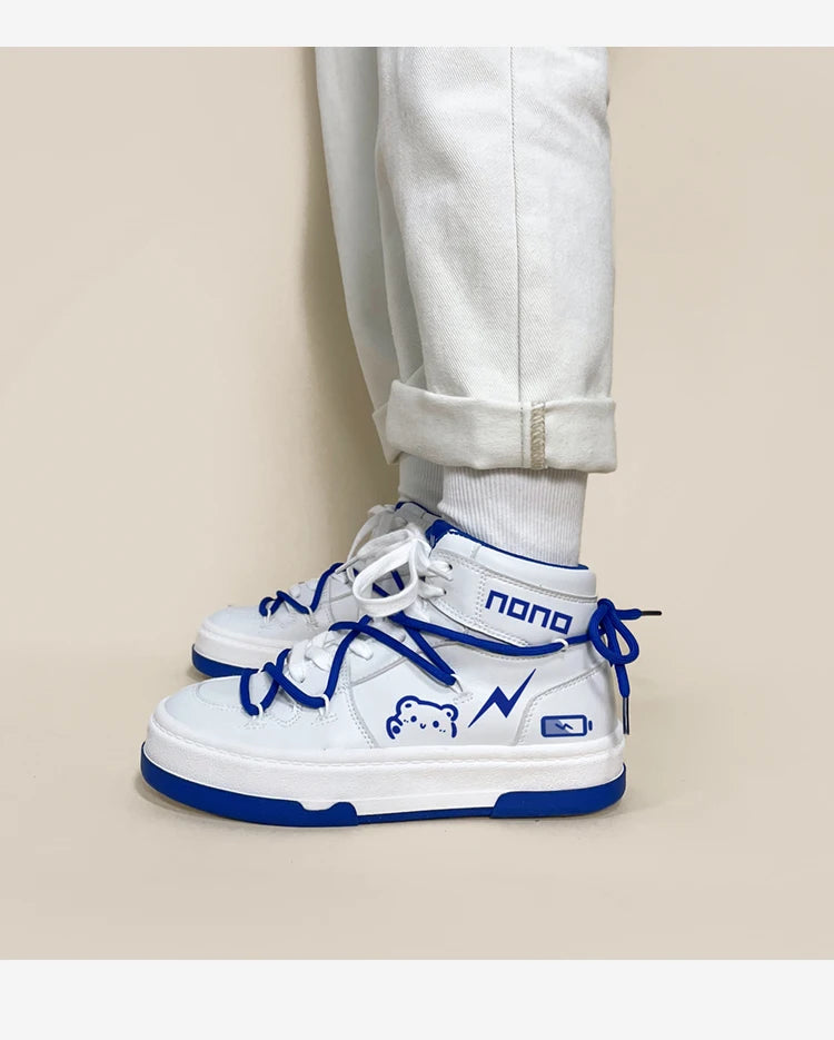 Nono Kawaii White / Blue High Top Sports Sneakers WHITE Shoes by The Kawaii Shoppu | The Kawaii Shoppu