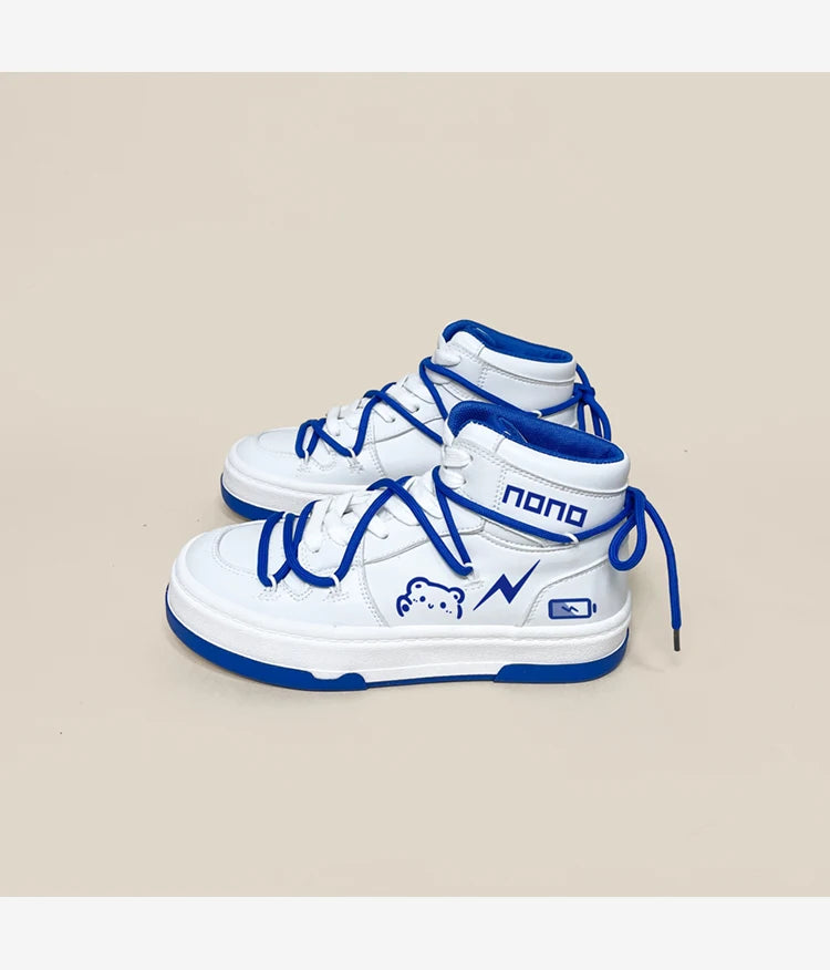 Nono Kawaii White / Blue High Top Sports Sneakers WHITE Shoes by The Kawaii Shoppu | The Kawaii Shoppu