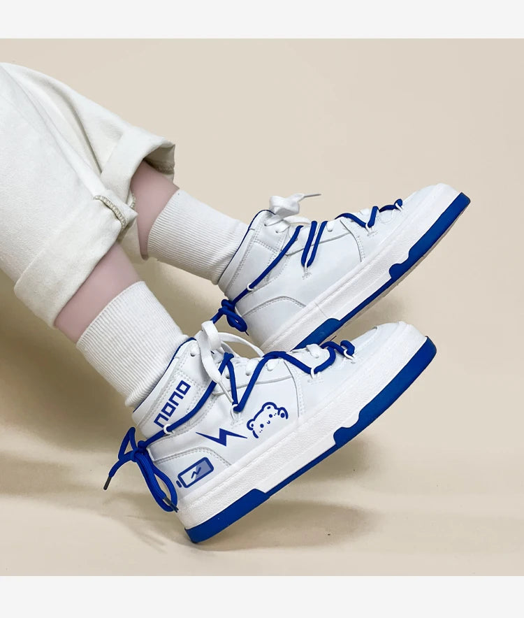 Nono Kawaii White / Blue High Top Sports Sneakers WHITE Shoes by The Kawaii Shoppu | The Kawaii Shoppu