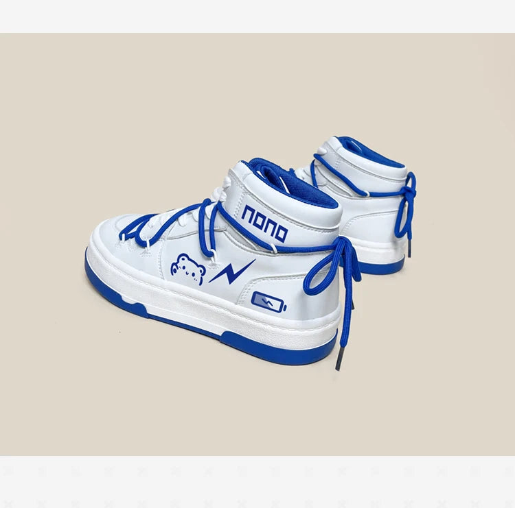 Nono Kawaii White / Blue High Top Sports Sneakers WHITE Shoes by The Kawaii Shoppu | The Kawaii Shoppu