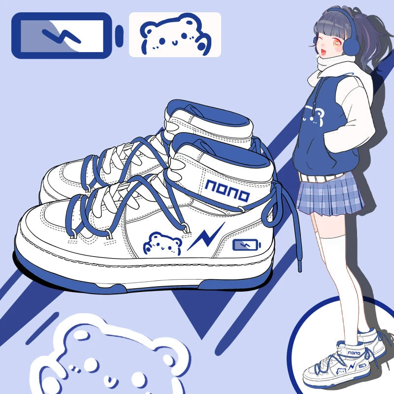 Nono Kawaii White / Blue High Top Sports Sneakers WHITE Shoes by The Kawaii Shoppu | The Kawaii Shoppu