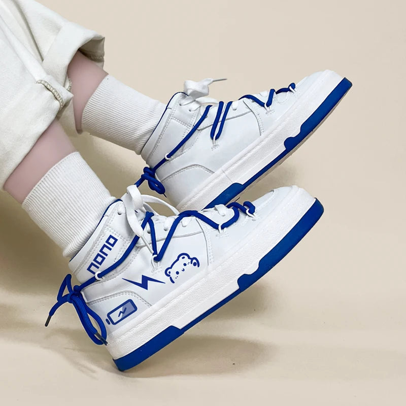 Nono Kawaii White / Blue High Top Sports Sneakers WHITE Shoes by The Kawaii Shoppu | The Kawaii Shoppu