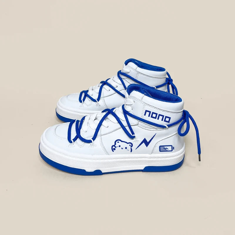 Nono Kawaii White / Blue High Top Sports Sneakers WHITE Shoes by The Kawaii Shoppu | The Kawaii Shoppu