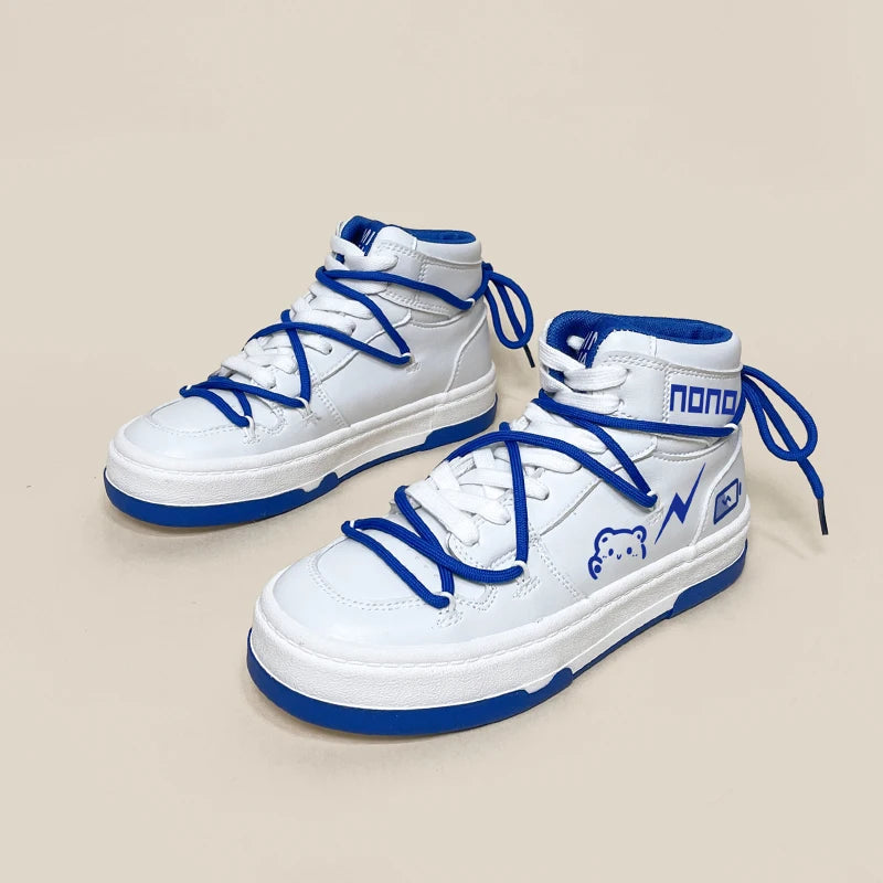 Nono Kawaii White / Blue High Top Sports Sneakers WHITE Shoes by The Kawaii Shoppu | The Kawaii Shoppu