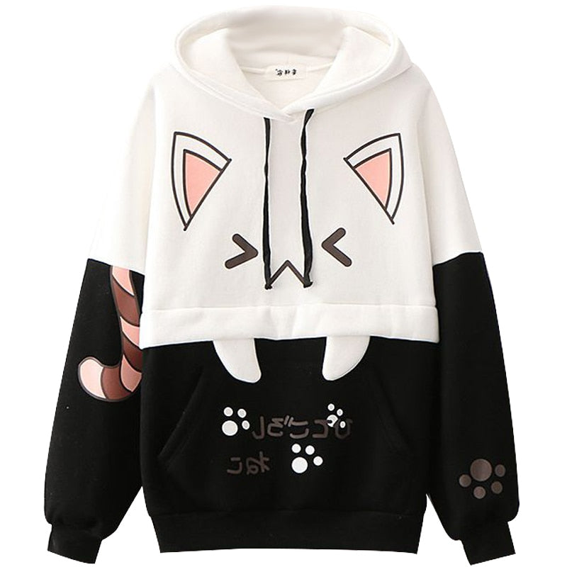 Nya Kitty Soft Kawaii Hoodie Black hoodie One Size Clothing and Accessories by The Kawaii Shoppu | The Kawaii Shoppu