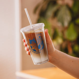 Nyangheayo 'Meow Love You' Korean Clear Double Layer Tumbler Cup Bottle with Straw