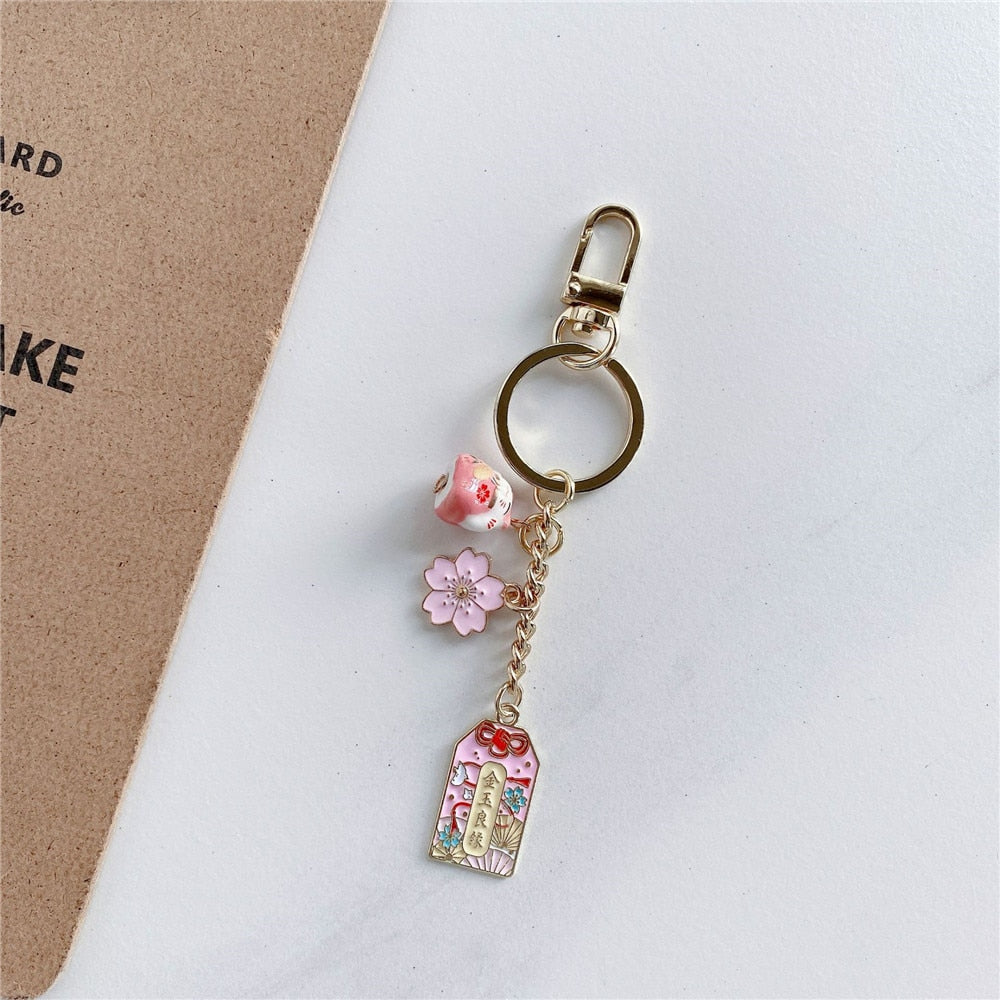 Omamori Sakura Amulet Lucky Cat Keychain Cute Cat Accessories by The Kawaii Shoppu | The Kawaii Shoppu