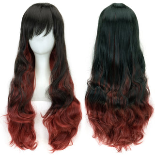 Ombre Rainbow Cosplay Wig with Bangs – Long Curly Synthetic Costume Wig