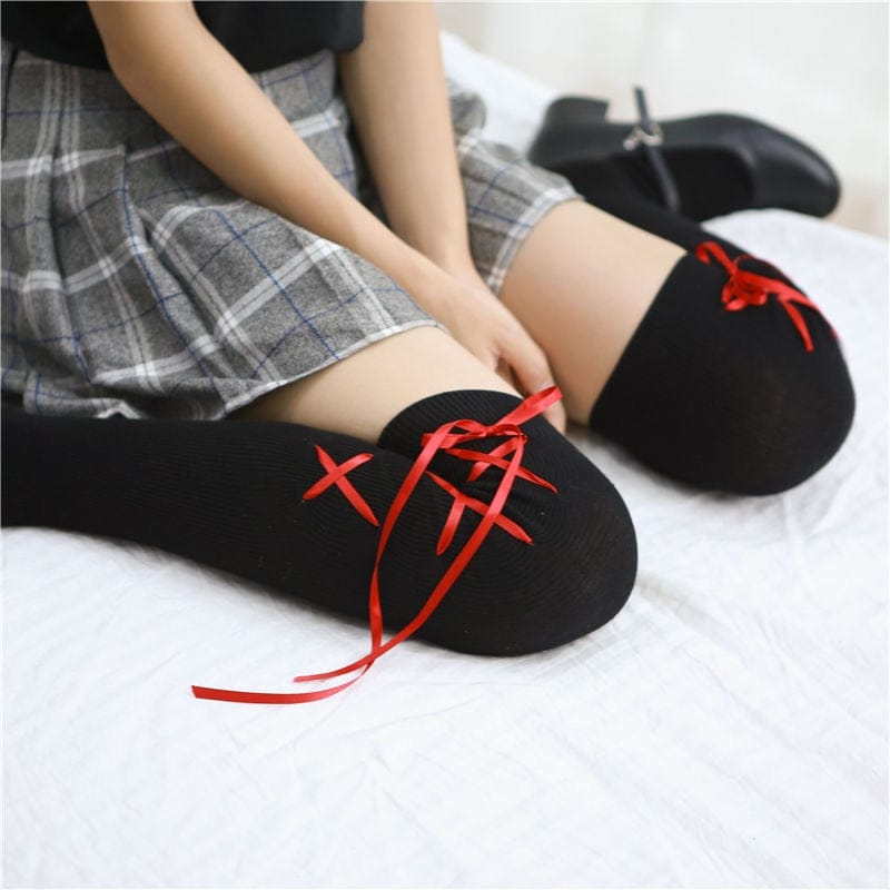 Over Knee Cross Ribbon Stocking Socks One Size Fashion The Kawaii Shoppu