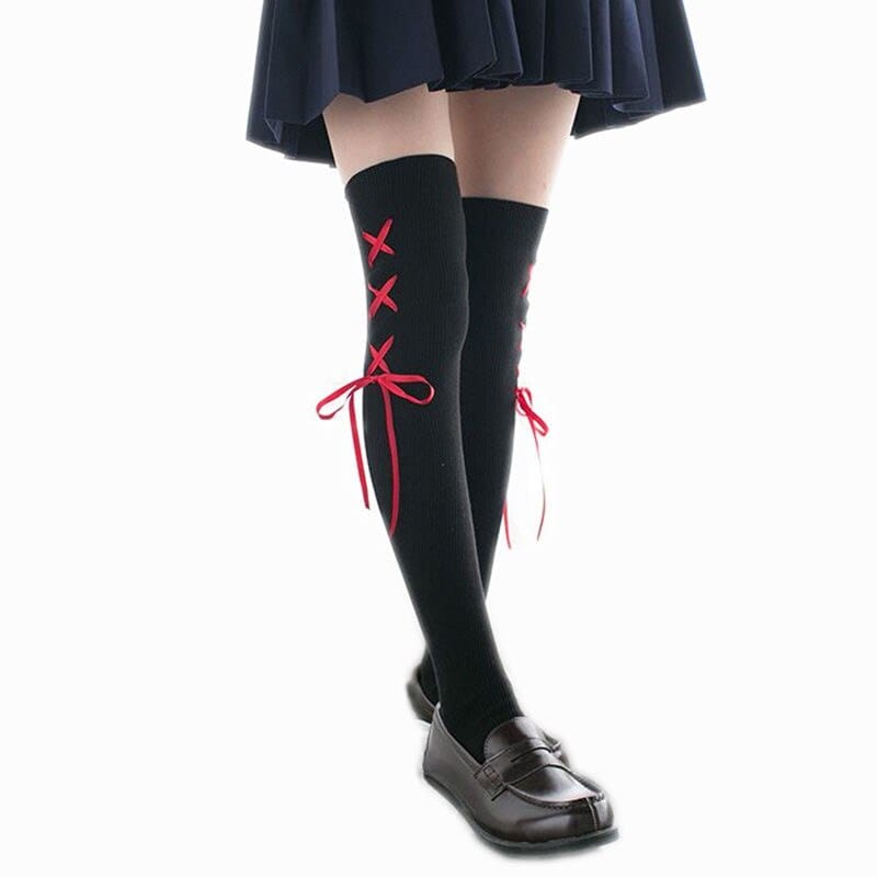 Over Knee Cross Ribbon Stocking Socks One Size Fashion The Kawaii Shoppu