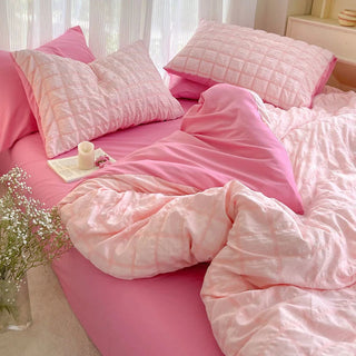 Pastel Color Korean INS Seersucker Duvet Bedding Set Flat Bed Sheet Bedding by The Kawaii Shoppu | The Kawaii Shoppu