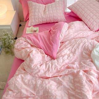 Pastel Color Korean INS Seersucker Duvet Bedding Set Flat Bed Sheet Bedding by The Kawaii Shoppu | The Kawaii Shoppu