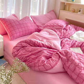 Pastel Color Korean INS Seersucker Duvet Bedding Set Flat Bed Sheet Bedding by The Kawaii Shoppu | The Kawaii Shoppu