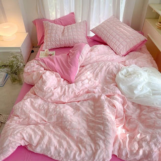 Pastel Color Korean INS Seersucker Duvet Bedding Set Flat Bed Sheet Bedding by The Kawaii Shoppu | The Kawaii Shoppu