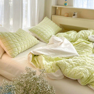 Pastel Color Korean INS Seersucker Duvet Bedding Set Flat Bed Sheet Bedding by The Kawaii Shoppu | The Kawaii Shoppu