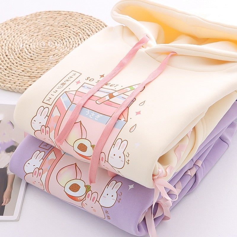 Peach Milk Kawaii Bunny Hoodie Clothing and Accessories by The Kawaii Shoppu | The Kawaii Shoppu