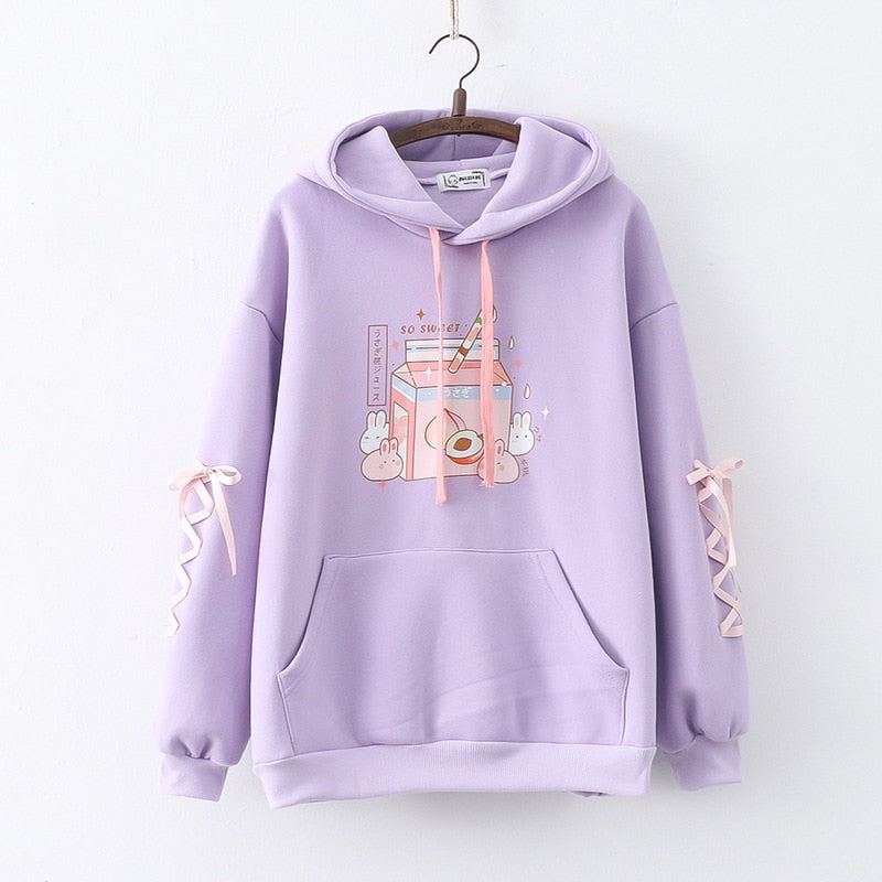Peach Milk Kawaii Bunny Hoodie Purple Clothing and Accessories by The Kawaii Shoppu | The Kawaii Shoppu