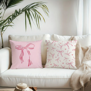 Pink Bow & Cherry Printed Pillowcase – Soft & Cute Cushion Cover