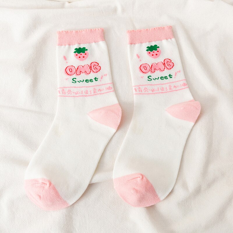 Pink Milk Bear Cotton Socks 1 Clothing and Accessories by The Kawaii Shoppu | The Kawaii Shoppu