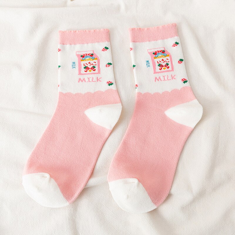 Pink Milk Bear Cotton Socks 2 Clothing and Accessories by The Kawaii Shoppu | The Kawaii Shoppu