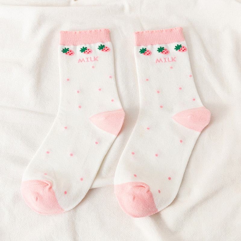 Pink Milk Bear Cotton Socks 3 Clothing and Accessories by The Kawaii Shoppu | The Kawaii Shoppu