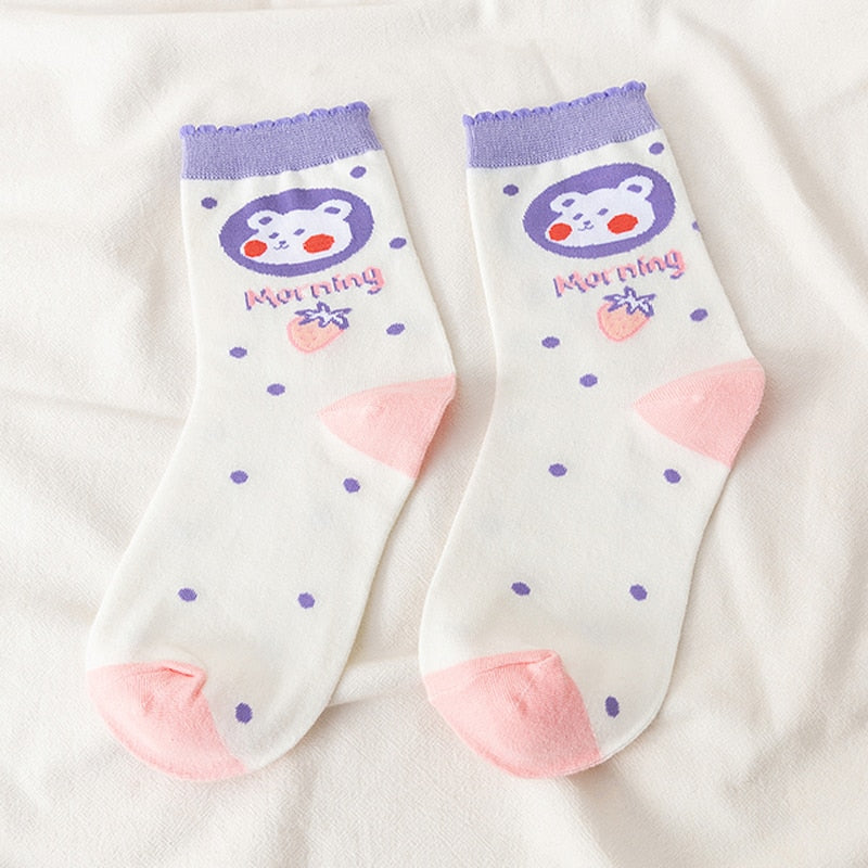 Pink Milk Bear Cotton Socks 5 Clothing and Accessories by The Kawaii Shoppu | The Kawaii Shoppu