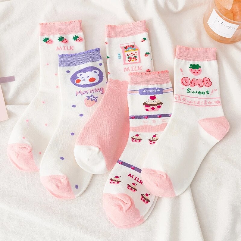 Pink Milk Bear Cotton Socks Clothing and Accessories by The Kawaii Shoppu | The Kawaii Shoppu