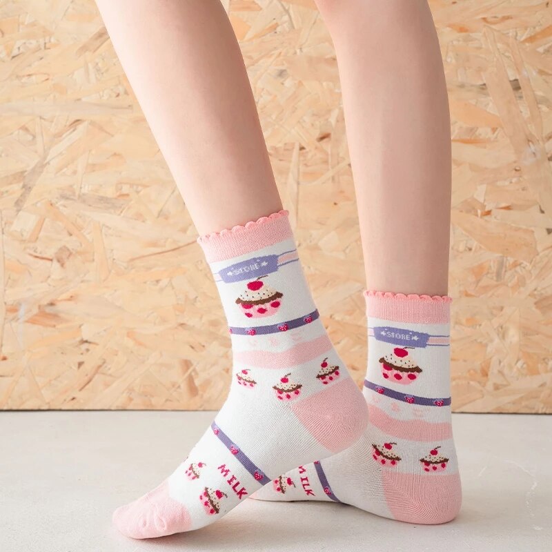 Pink Milk Bear Cotton Socks Clothing and Accessories by The Kawaii Shoppu | The Kawaii Shoppu