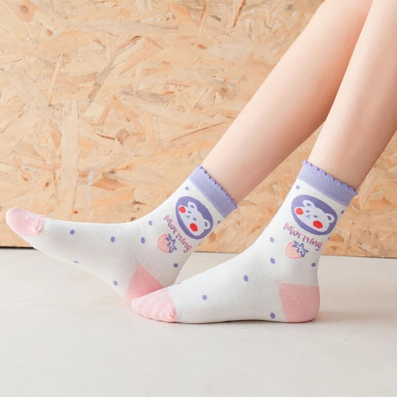 Pink Milk Bear Cotton Socks Clothing and Accessories by The Kawaii Shoppu | The Kawaii Shoppu