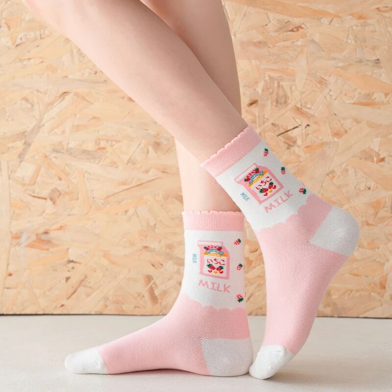 Pink Milk Bear Cotton Socks Clothing and Accessories by The Kawaii Shoppu | The Kawaii Shoppu