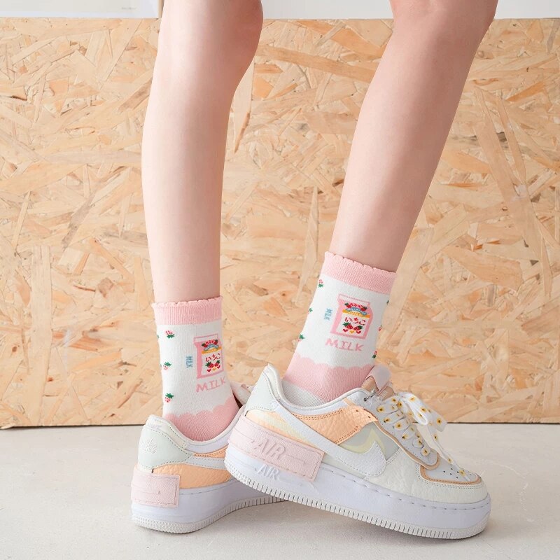 Pink Milk Bear Cotton Socks Clothing and Accessories by The Kawaii Shoppu | The Kawaii Shoppu