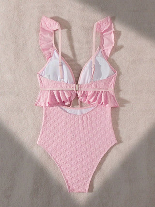 Pink Ruffle Cut-Out One Piece Swimsuit