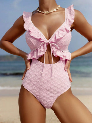 Pink Ruffle Cut-Out One Piece Swimsuit