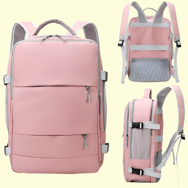 Pink Waterproof Travel Backpack for Women – Anti-Theft, USB Charging, Large Capacity Daypack with Luggage Strap