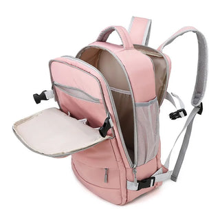 Pink Waterproof Travel Backpack for Women – Anti-Theft, USB Charging, Large Capacity Daypack with Luggage Strap