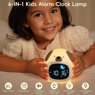 Puppy-Shape Kids Alarm Clock with Night Light Cute Sleep Training Clock