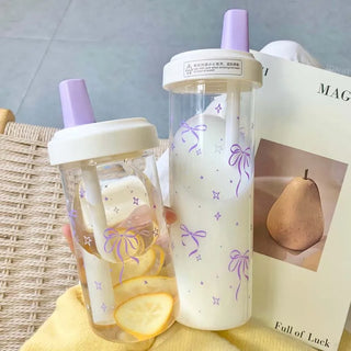 Purple Bow Tumbler with Straw – Kawaii Bubble Tea Cup