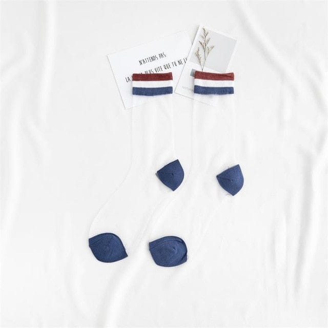 Rainbow Kawaii Transparent Socks navy blue null The Kawaii Shoppu