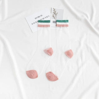 Rainbow Kawaii Transparent Socks pink null The Kawaii Shoppu