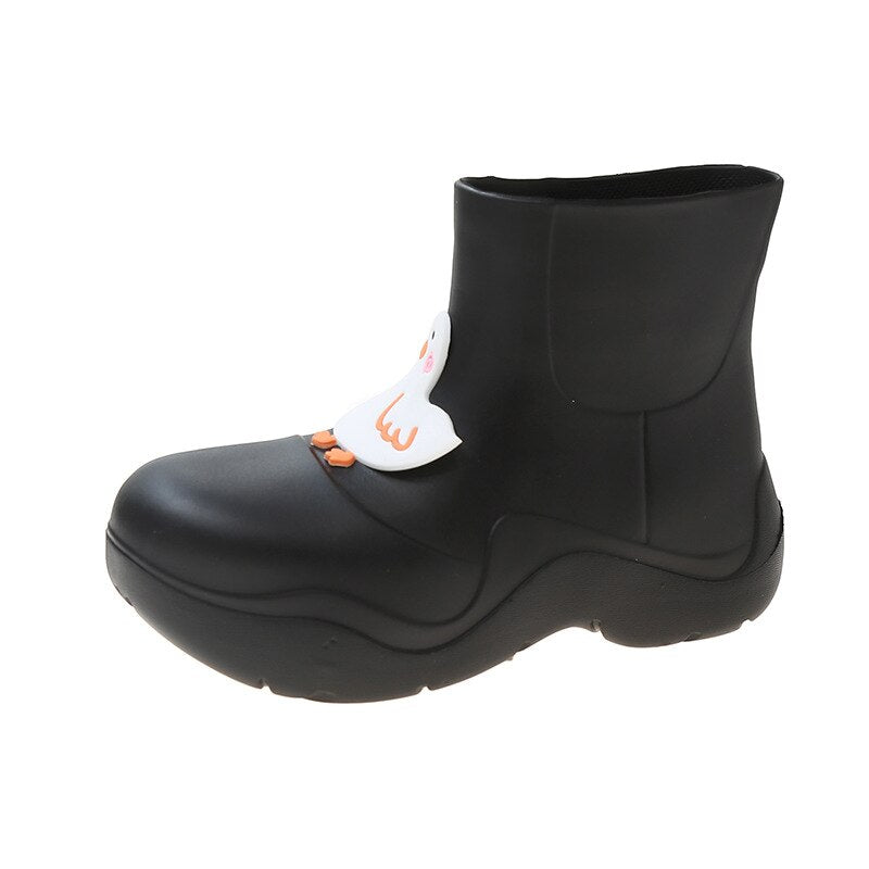 Rainy Day Delight Women's Kawaii Rubber Boots 36 Black Shoes by The Kawaii Shoppu | The Kawaii Shoppu