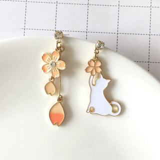 Sakura Cat Earrings Accessory The Kawaii Shoppu