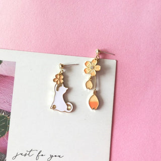 Sakura Cat Earrings Accessory The Kawaii Shoppu