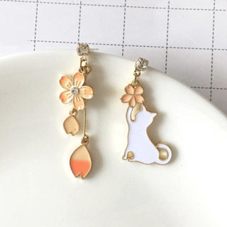 Sakura Cat Earrings Accessory The Kawaii Shoppu