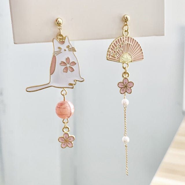 Sakura Fan Cat Earrings Accessory The Kawaii Shoppu