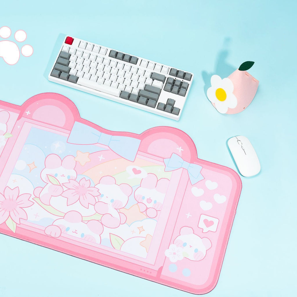 Sakura Love Bunny Desk Mouse Pad Pink Home Decor by The Kawaii Shoppu | The Kawaii Shoppu