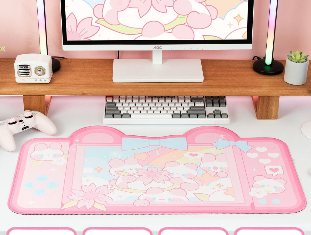 Sakura Love Bunny Desk Mouse Pad Pink Home Decor by The Kawaii Shoppu | The Kawaii Shoppu