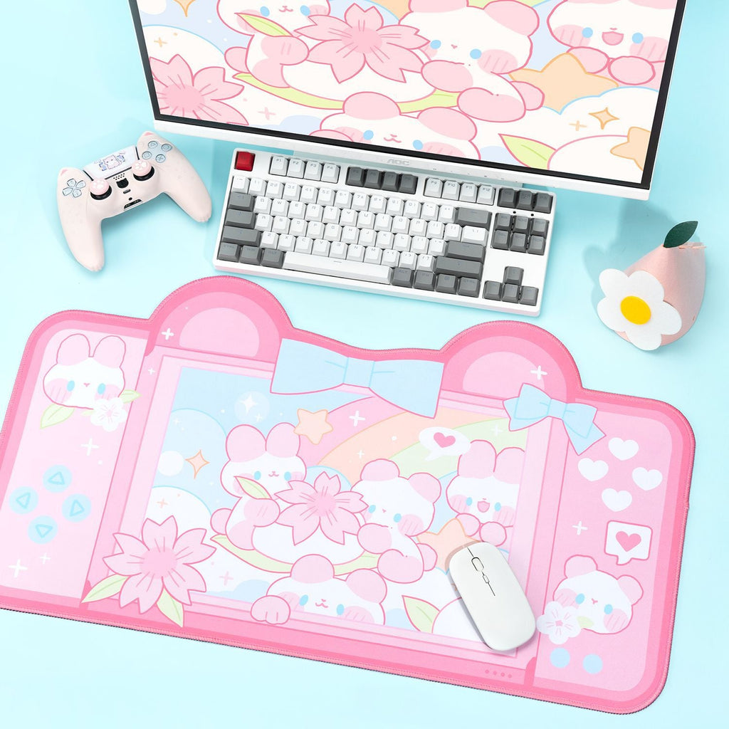 Sakura Love Bunny Desk Mouse Pad Pink Home Decor by The Kawaii Shoppu | The Kawaii Shoppu