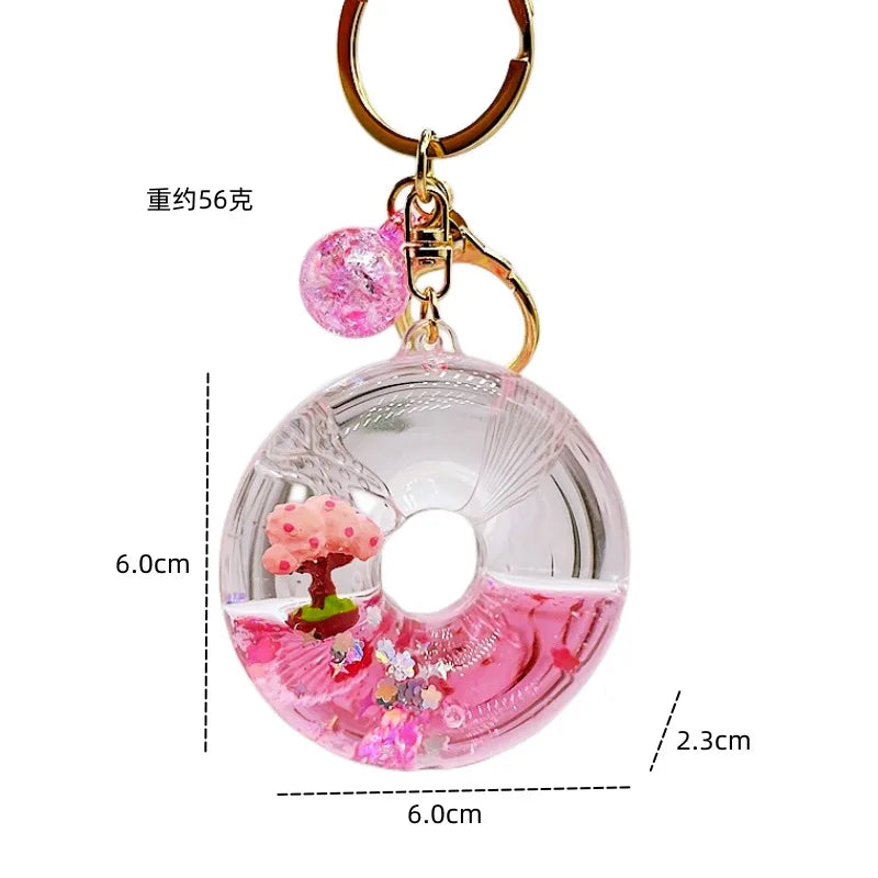 Sakura Tree Pink Glitter Liquid Key Charm Accessories by The Kawaii Shoppu | The Kawaii Shoppu